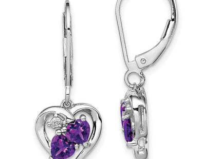 Sterling Silver Rhodium-plated Amethyst and Diamond Earrings (Style QE10257AM)