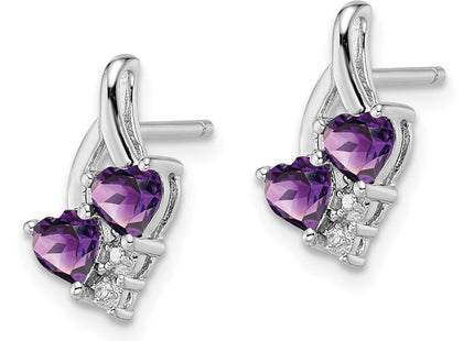 Sterling Silver Rhodium-plated Amethyst and Diamond Earrings (Style QE10259AM)