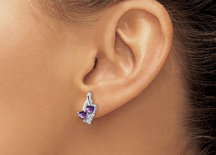 Sterling Silver Rhodium-plated Amethyst and Diamond Earrings (Style QE10259AM)