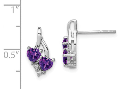 Sterling Silver Rhodium-plated Amethyst and Diamond Earrings (Style QE10259AM)