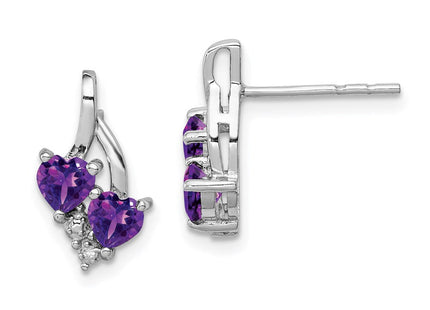 Sterling Silver Rhodium-plated Amethyst and Diamond Earrings (Style QE10259AM)