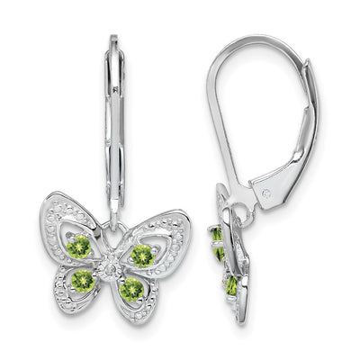 Sterling Silver Rhodium-plated Peridot and Diamond Earrings, 24 x 13mm