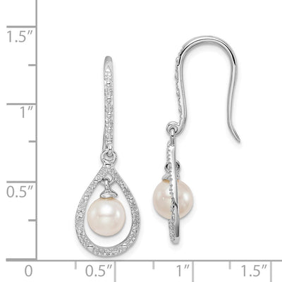 Sterling Silver Rhod Plated Dia. and FW Cultured Pearl Dangle Ear