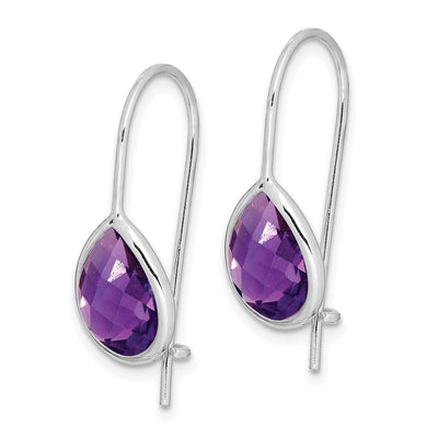 Sterling Silver Rhodium-plated Amethyst Teardrop Dangle Earrings, 20 x 9mm