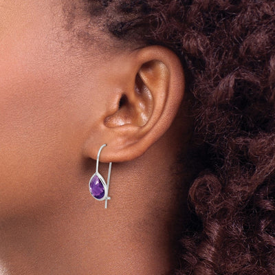 Sterling Silver Rhodium-plated Amethyst Teardrop Dangle Earrings, 20 x 9mm