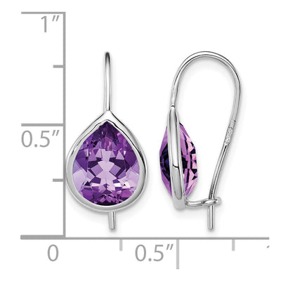 Sterling Silver Rhodium-plated Amethyst Teardrop Dangle Earrings, 20 x 9mm