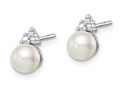 Sterling Silver Rhod Plated Diamond and FW Cultured Pearl Post Ear