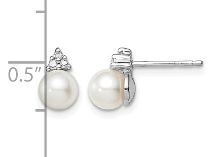 Sterling Silver Rhod Plated Diamond and FW Cultured Pearl Post Ear