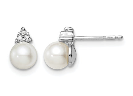 Sterling Silver Rhod Plated Diamond and FW Cultured Pearl Post Ear