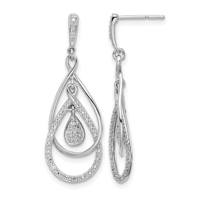 Sterling Silver Rhodium Plated Diamond Post Dangle Earrings, 36 x 13mm