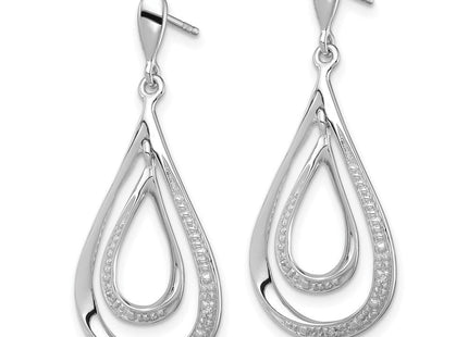 Sterling Silver Rhodium Plated Diamond Post Dangle Earrings (Style QE10554)