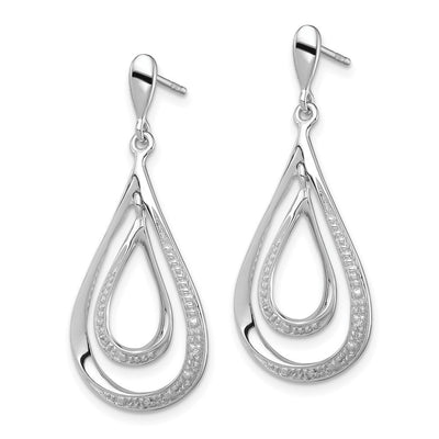 Sterling Silver Rhodium Plated Diamond Post Dangle Earrings, 34 x 13mm
