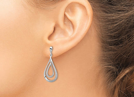Sterling Silver Rhodium Plated Diamond Post Dangle Earrings (Style QE10554)