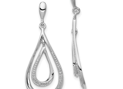 Sterling Silver Rhodium Plated Diamond Post Dangle Earrings (Style QE10554)