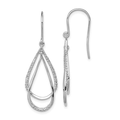 Sterling Silver Rhodium Plated Diamond Dangle Earrings, 39 x 13mm