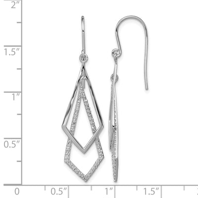 Sterling Silver Rhodium Plated Diamond Dangle Earrings, 45 x 13mm