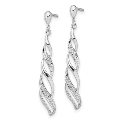 Sterling Silver Rhodium Plated Diamond Swirl Post Dangle Earrings, 39 x 7mm