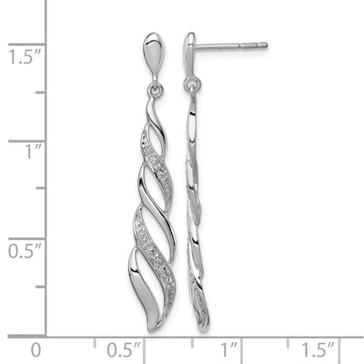 Sterling Silver Rhodium Plated Diamond Swirl Post Dangle Earrings, 39 x 7mm