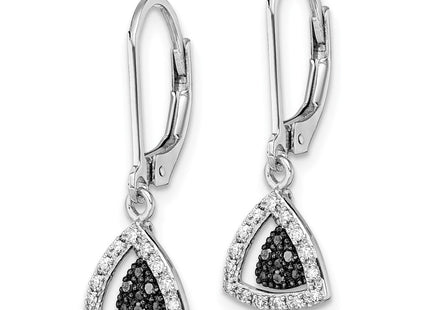 White Night Sterling Silver Rhodium-plated Black and White Diamond Dangle Leverback Earrings (Style QE10836)
