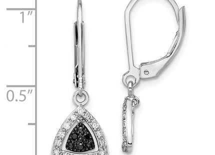 White Night Sterling Silver Rhodium-plated Black and White Diamond Dangle Leverback Earrings (Style QE10836)