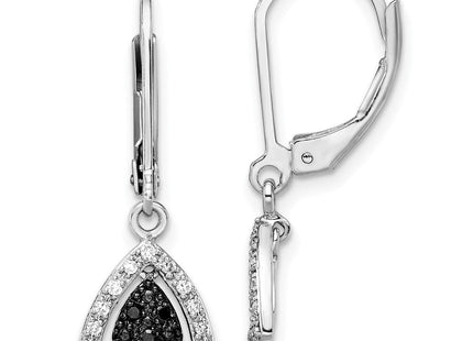 White Night Sterling Silver Rhodium-plated Black and White Diamond Dangle Leverback Earrings (Style QE10836)