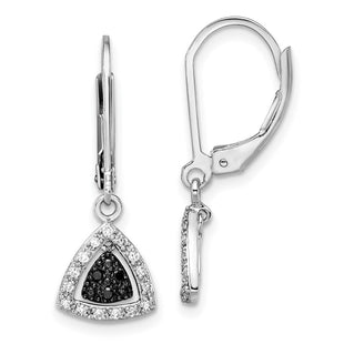 White Night Sterling Silver Rhodium-plated Black and White Diamond Dangle Leverback Earrings (Style QE10836)
