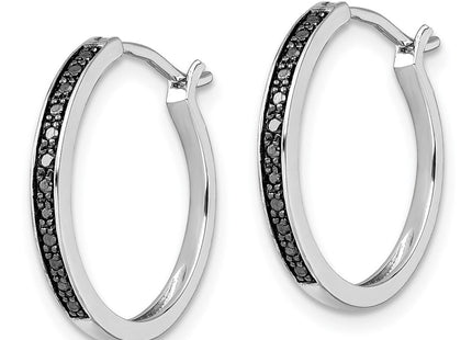 White Night Sterling Silver Rhodium-plated Black Diamond Hoop Earrings (Style QE10925)