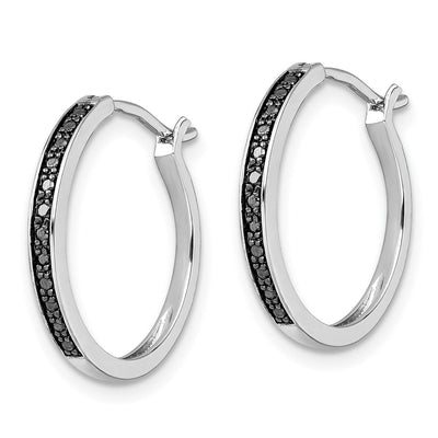 White Night Sterling Silver Rhodium-plated Black Diamond Hoop Earrings, 20 x 20mm