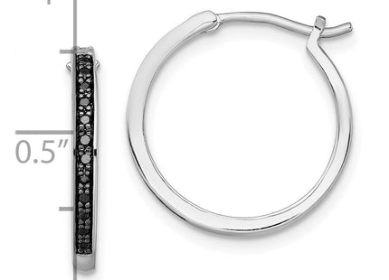 White Night Sterling Silver Rhodium-plated Black Diamond Hoop Earrings (Style QE10925)