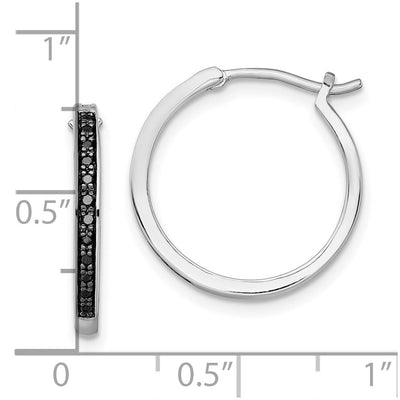 White Night Sterling Silver Rhodium-plated Black Diamond Hoop Earrings, 20 x 20mm