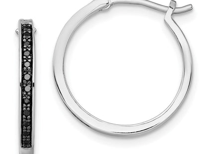 White Night Sterling Silver Rhodium-plated Black Diamond Hoop Earrings (Style QE10925)