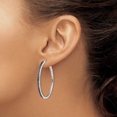 White Night Sterling Silver Rhodium-plated Black Diamond Hoop Earrings, 40 x 40mm