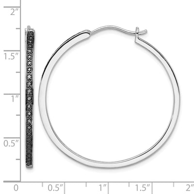 White Night Sterling Silver Rhodium-plated Black Diamond Hoop Earrings, 40 x 40mm