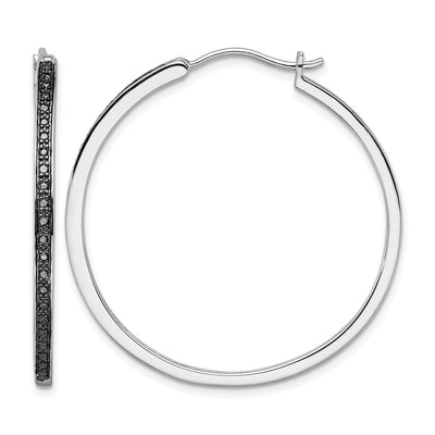 White Night Sterling Silver Rhodium-plated Black Diamond Hoop Earrings, 40 x 40mm