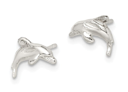 Sterling Silver Polished Dolphin Post Earrings (Style QE110)