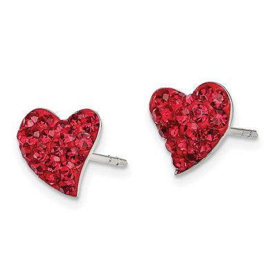Sterling Silver Rhodium-plated Red Preciosa Crystal Heart Post Earrings, 10 x 9mm