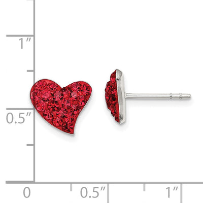 Sterling Silver Rhodium-plated Red Preciosa Crystal Heart Post Earrings, 10 x 9mm