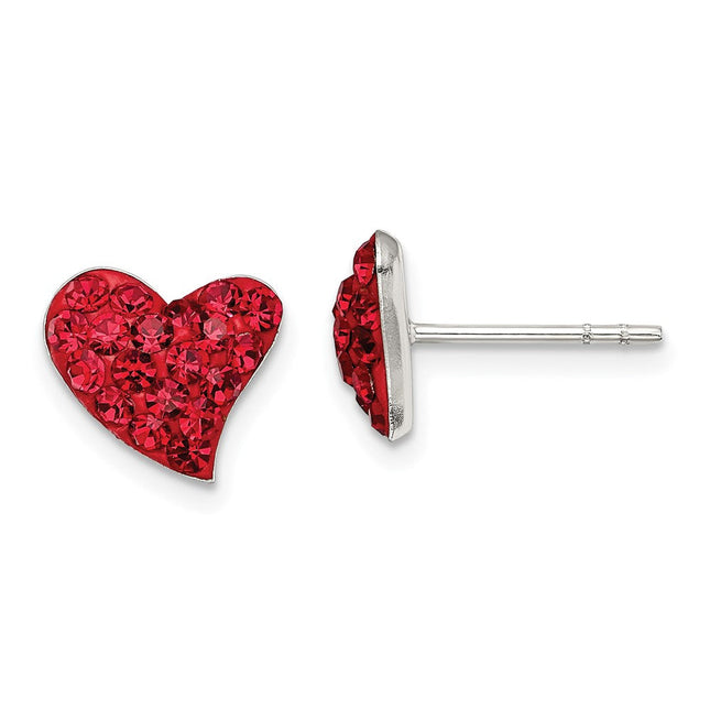 Sterling Silver Rhodium-plated Red Preciosa Crystal Heart Post Earrings, 10 x 9mm