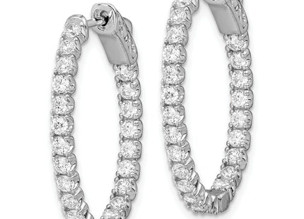 Sterling Shimmer Sterling Silver Rhodium-plated 46 Stone CZ In and Out Oval Hinged Hoop Earrings