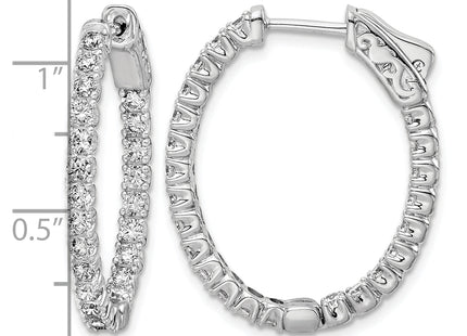 Sterling Shimmer Sterling Silver Rhodium-plated 46 Stone CZ In and Out Oval Hinged Hoop Earrings
