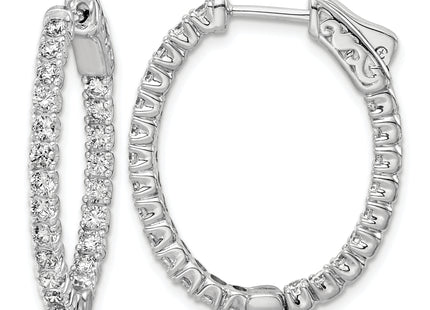 Sterling Shimmer Sterling Silver Rhodium-plated 46 Stone CZ In and Out Oval Hinged Hoop Earrings