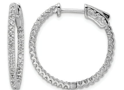 Sterling Shimmer Sterling Silver Rhodium-plated 66 Stone CZ In and Out Round Hinged Hoop Earrings, 25 x 25mm