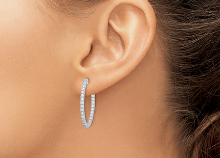 Sterling Shimmer Sterling Silver Rhodium-plated 54 Stone CZ In and Out Oval Hinged Hoop Earrings