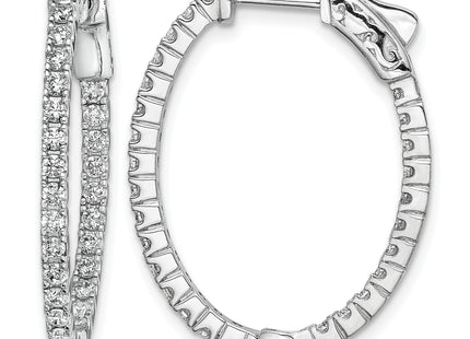 Sterling Shimmer Sterling Silver Rhodium-plated 54 Stone CZ In and Out Oval Hinged Hoop Earrings