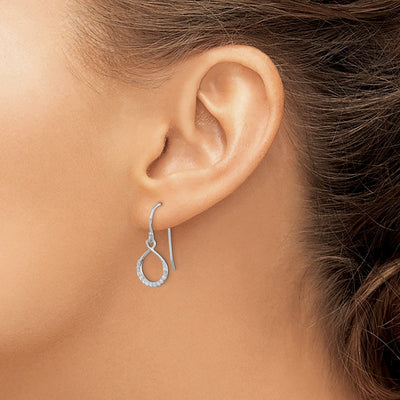 Sterling Silver Rhodium-plated with CZ Infinity Shepherd Hook Earrings, 24 x 11mm
