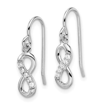 Sterling Silver Rhodium-plated with CZ Infinity Shepherd Hook Earrings, 24 x 5mm