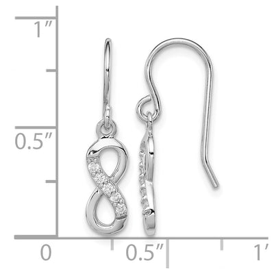 Sterling Silver Rhodium-plated with CZ Infinity Shepherd Hook Earrings, 24 x 5mm