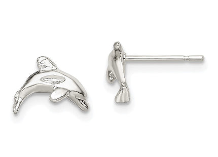 Sterling Silver Polished Dolphin Post Earrings (Style QE110)