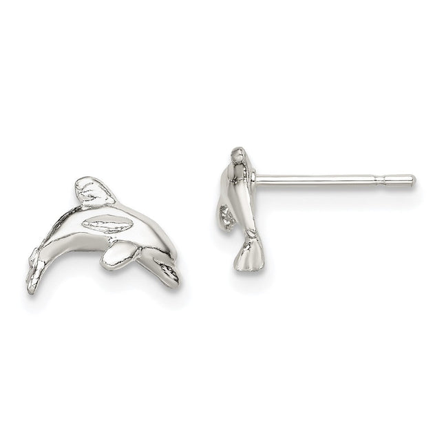 Sterling Silver Polished Dolphin Post Earrings, 9 x 9mm