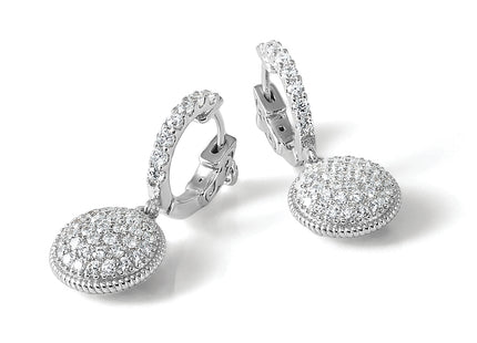 Sterling Shimmer Sterling Silver Rhodium-plated 88 Stone CZ Pav Circle Dangle Hinged Hoop Earrings